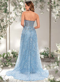 Hilda Sheath/Column Sweetheart Sweep Train Sequin Tulle Prom Dresses With Sequins STAP0025860