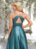 Braelyn A-line Cowl Floor-Length Stretch Satin Bridesmaid Dress With Ruffle STAP0025781