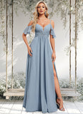 Natasha A-line Cold Shoulder Floor-Length Chiffon Bridesmaid Dress With Ruffle STAP0025797