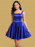 Scarlet A-line Square Short Satin Homecoming Dress With Bow STAP0025672