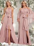 Logan A-line Halter Floor-Length Chiffon Bridesmaid Dress STAP0025821