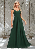 Kamora A-line V-Neck Floor-Length Chiffon Bridesmaid Dress With Ruffle STAP0025811