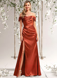 Abigayle A-line Off the Shoulder Floor-Length Stretch Satin Bridesmaid Dress STAP0025757