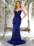 Bailey Trumpet/Mermaid V-Neck Sweep Train Sequin Prom Dresses STAP0025850