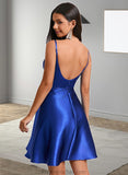 Edith A-line V-Neck Short Stretch Satin Homecoming Dress With Pleated STAP0025705