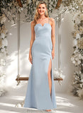 Uerica A-line V-Neck Floor-Length Satin Bridesmaid Dress STAP0025724