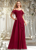 Olga A-line Cold Shoulder Floor-Length Chiffon Bridesmaid Dress With Ruffle STAP0025755