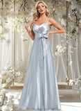 Ivy A-line V-Neck Floor-Length Stretch Satin Bridesmaid Dress STAP0025795