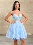 Sanaa Ball-Gown/Princess Sweetheart Short Lace Tulle Homecoming Dress With Ruffle STAP0025707