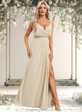 Harmony A-line V-Neck Floor-Length Chiffon Bridesmaid Dress STAP0025790