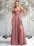 Yazmin A-line Cold Shoulder Floor-Length Satin Bridesmaid Dress STAP0025750