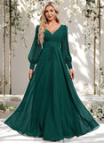 Leticia A-line V-Neck Floor-Length Chiffon Bridesmaid Dress STAP0025816