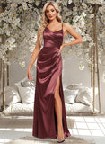 Carlee A-line Asymmetrical Floor-Length Stretch Satin Bridesmaid Dress STAP0025828