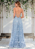 Lindsay A-line Scoop Floor-Length Lace Floral Prom Dresses STAP0025847