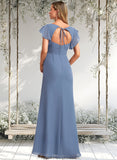 Lara A-line V-Neck Floor-Length Chiffon Bridesmaid Dress With Ruffle STAP0025729