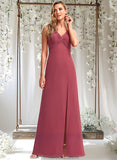 Nola A-line V-Neck Floor-Length Chiffon Bridesmaid Dress STAP0025753