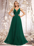 Molly A-line V-Neck Floor-Length Chiffon Bridesmaid Dress STAP0025813