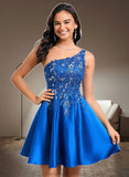 Michaelia A-line One Shoulder Short Satin Homecoming Dress With Appliques Lace Sequins STAP0025657