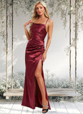 Hallie Trumpet/Mermaid Square Floor-Length Stretch Satin Prom Dresses With Ruffle STAP0025875