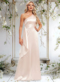 Taryn A-line One Shoulder Floor-Length Stretch Satin Bridesmaid Dress With Ruffle STAP0025818