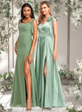 Adriana A-line Square Floor-Length Chiffon Bridesmaid Dress With Bow STAP0025740