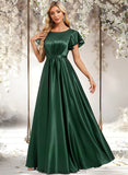 Carlee A-line Scoop Floor-Length Stretch Satin Bridesmaid Dress With Ruffle STAP0025770