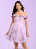 Amber Ball-Gown/Princess Off the Shoulder Short Tulle Homecoming Dress With Pleated Flower STAP0025668