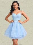 Olivia A-line V-Neck Short Lace Tulle Homecoming Dress With Rhinestone Sequins STAP0025658