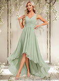 Destiney A-line V-Neck Asymmetrical Chiffon Bridesmaid Dress STAP0025809