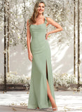 Carla A-line Square Floor-Length Chiffon Bridesmaid Dress With Ruffle STAP0025739