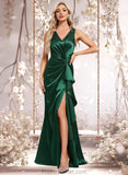 Callie Trumpet/Mermaid V-Neck Floor-Length Stretch Satin Bridesmaid Dress STAP0025812