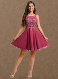 Arianna A-line Scoop Short Chiffon Homecoming Dress With Sequins Appliques Lace STAP0025681