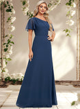 Lily A-line Asymmetrical Floor-Length Chiffon Bridesmaid Dress With Ruffle STAP0025801