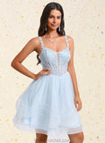 Kayla Ball-Gown/Princess Scoop Short Tulle Homecoming Dress With Appliques Lace STAP0025659