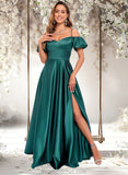 Madyson A-line Off the Shoulder Sweetheart Floor-Length Satin Prom Dresses STAP0025852