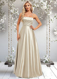 Jordyn A-line Square Floor-Length Satin Bridesmaid Dress STAP0025789