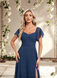 Kira A-line V-Neck Floor-Length Chiffon Bridesmaid Dress With Ruffle STAP0025802