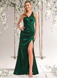 Jacey A-line V-Neck Floor-Length Stretch Satin Bridesmaid Dress STAP0025746