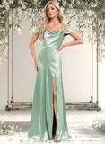 Alena A-line Cowl Cold Shoulder Floor-Length Stretch Satin Bridesmaid Dress With Bow Ruffle STAP0025807