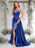 Liliana Trumpet/Mermaid Straight Sweep Train Stretch Satin Prom Dresses With Rhinestone STAP0025861