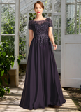 Ayla A-line Scoop Illusion Floor-Length Chiffon Lace Mother of the Bride Dress With Sequins STAP0021828