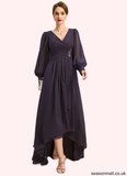 Dixie A-line V-Neck Asymmetrical Chiffon Mother of the Bride Dress With Beading Cascading Ruffles Sequins STAP0021893