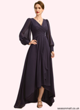 Dixie A-line V-Neck Asymmetrical Chiffon Mother of the Bride Dress With Beading Cascading Ruffles Sequins STAP0021893