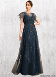 Ashley A-line Scoop Illusion Floor-Length Lace Tulle Mother of the Bride Dress With Sequins STAP0021896