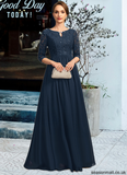 Savannah A-line Scoop Floor-Length Chiffon Lace Mother of the Bride Dress With Crystal Brooch Sequins STAP0021961