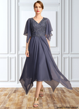 Patience A-line V-Neck Floor-Length Chiffon Lace Mother of the Bride Dress With Sequins STAP0021963