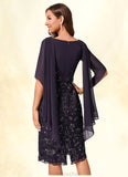 Jazlynn Sheath/Column Cowl Knee-Length Chiffon Lace Cocktail Dress With Ruffle Sequins STAP0022287