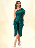 Kendra Sheath/Column One Shoulder Asymmetrical Silky Satin Cocktail Dress With Ruffle STAP0022293