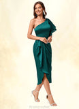 Kendra Sheath/Column One Shoulder Asymmetrical Silky Satin Cocktail Dress With Ruffle STAP0022293