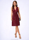 Victoria A-line V-Neck Knee-Length Sequin Cocktail Dress With Sequins STAP0022300